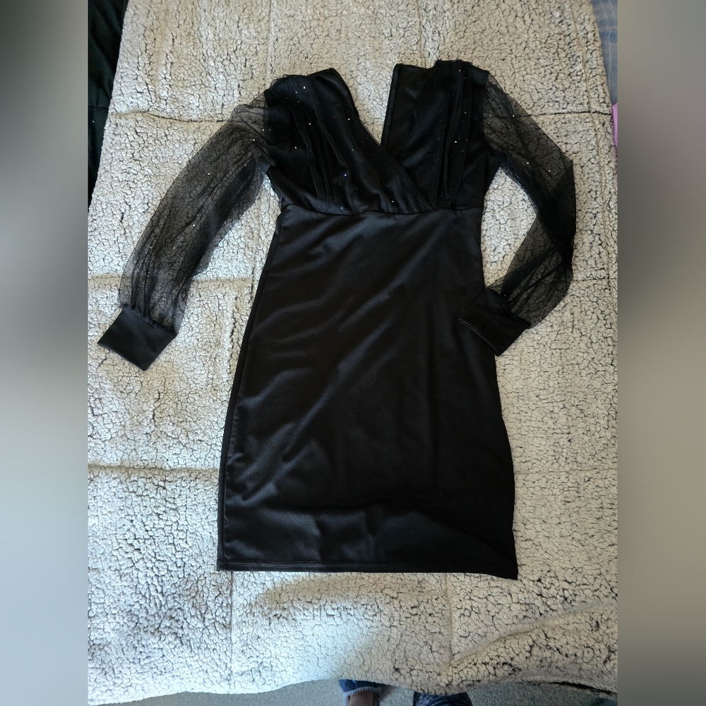 Elegant Black Dress with Sheer Sleeves